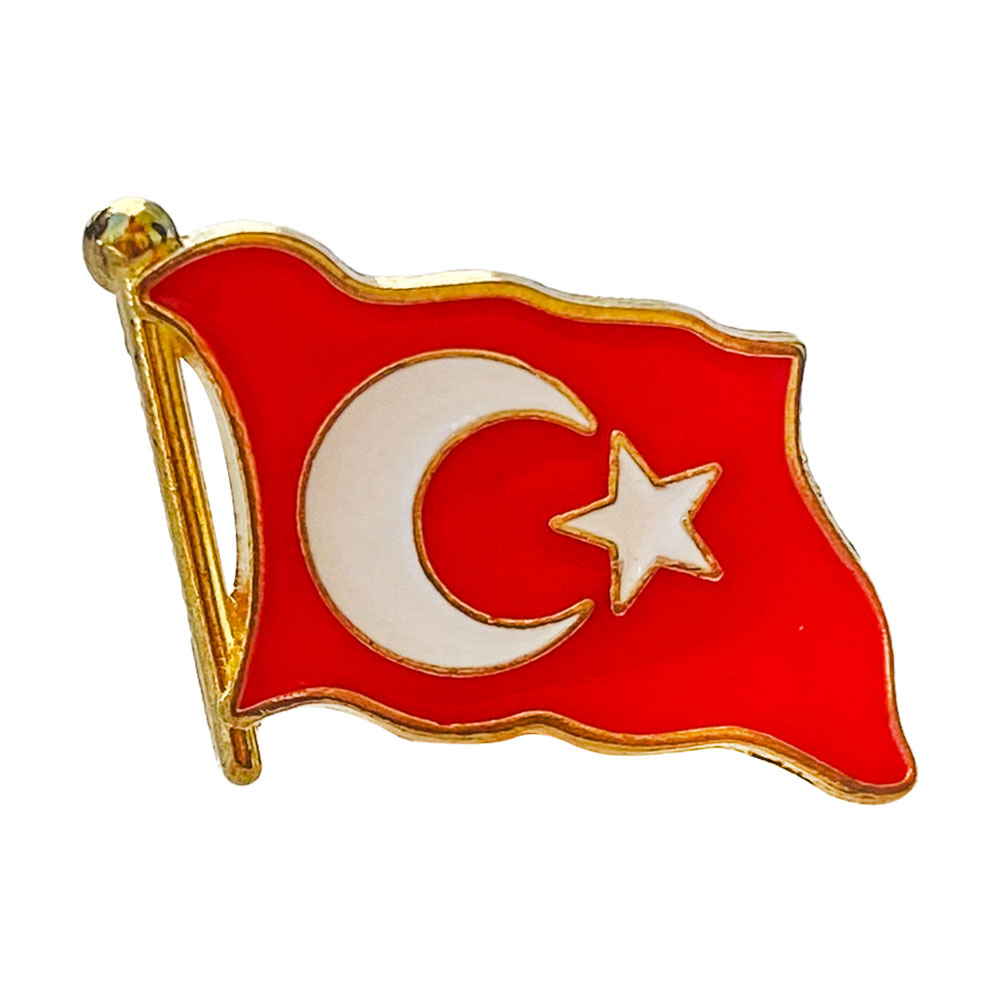 Türk Bayrağı Mineli Yaka Rozeti (İğneli)